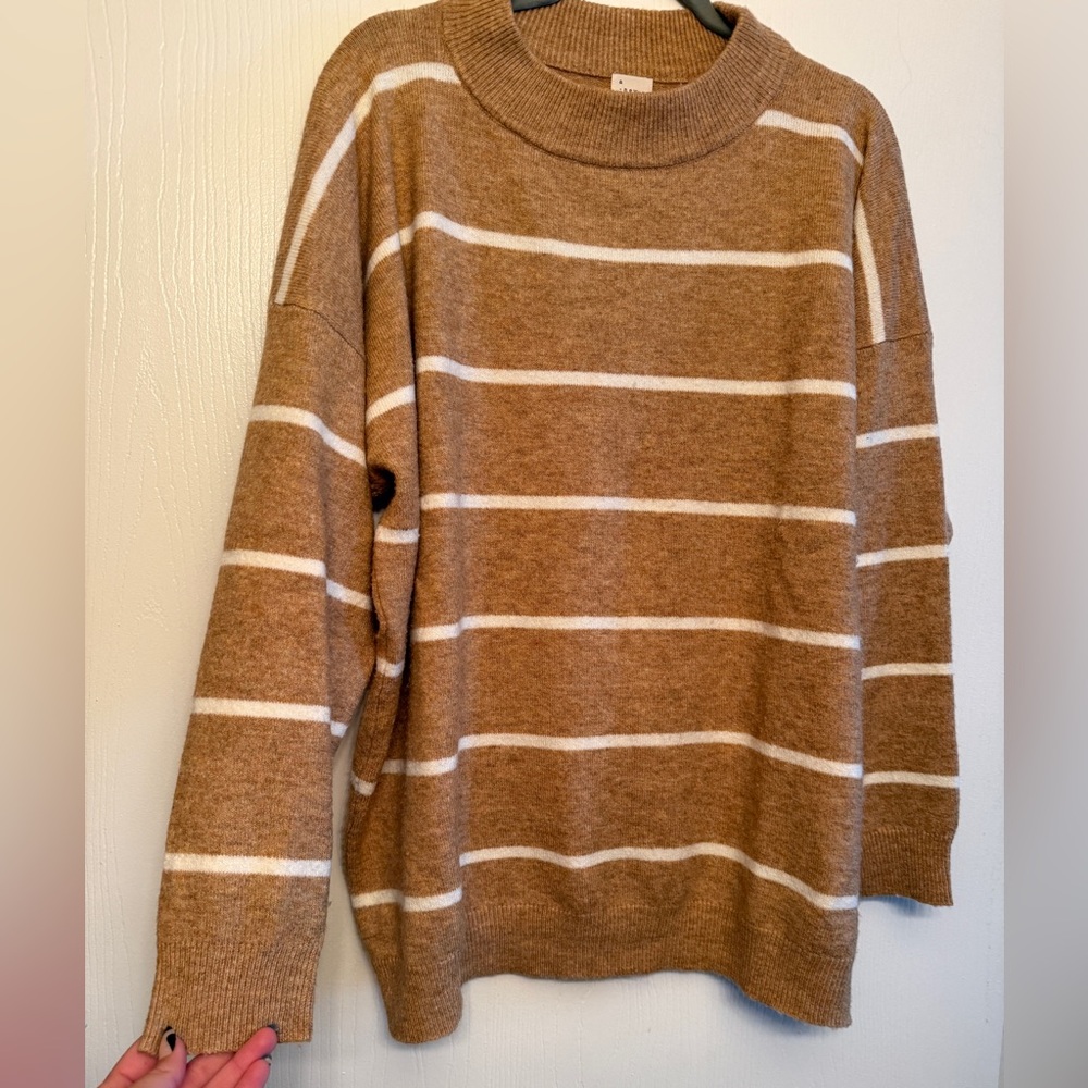 A New Day Tan and Cream V-Neck Sweater